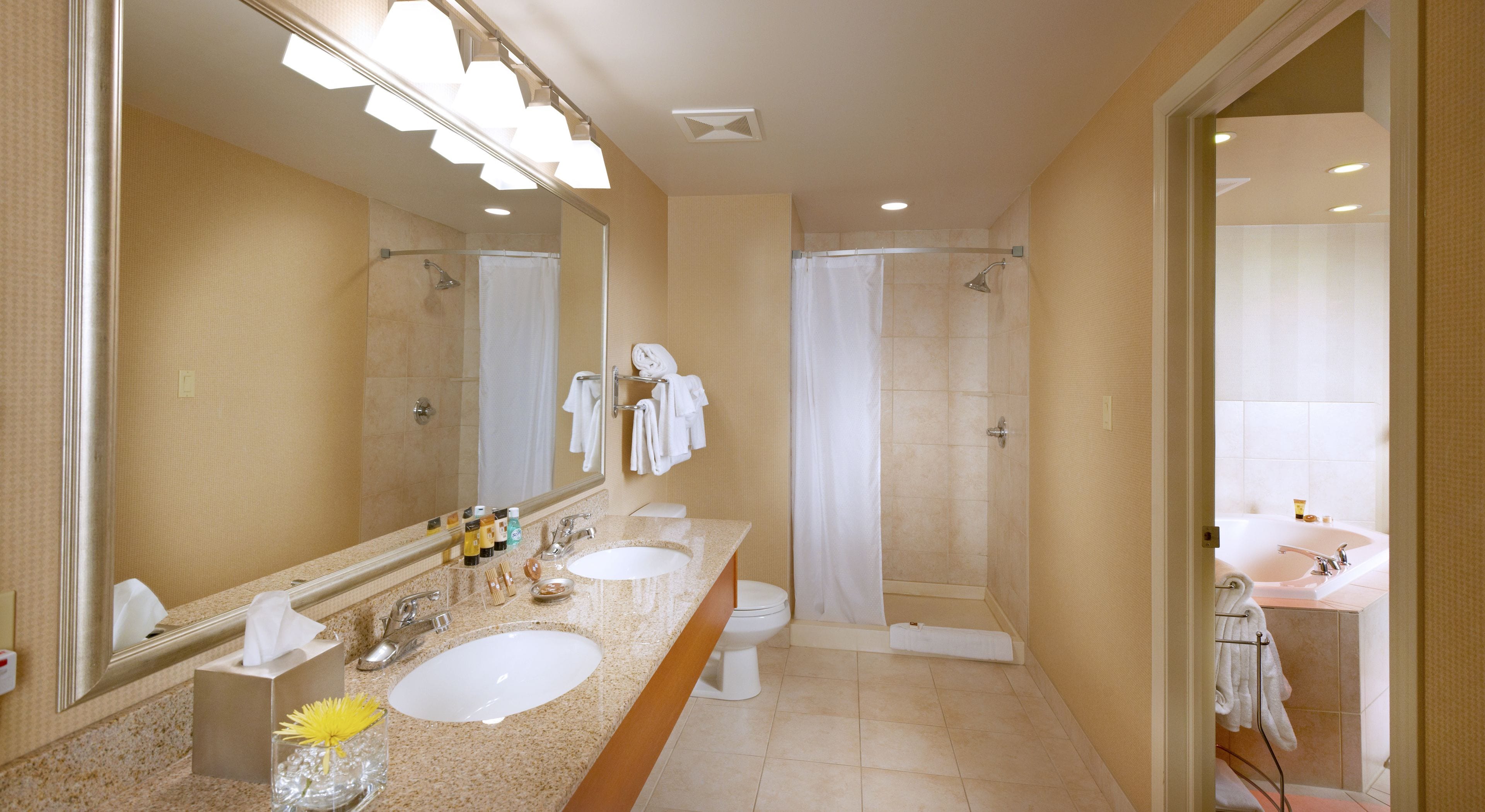 free toiletries, hair dryer, bathrobes, towels