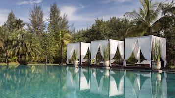 Outdoor pool, pool umbrellas