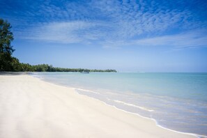 On the beach, free beach cabanas, sun-loungers, beach umbrellas