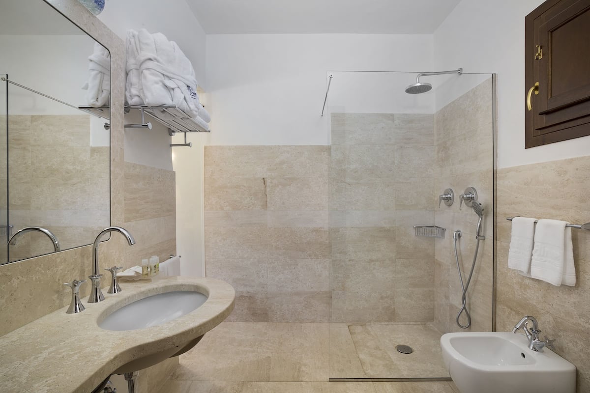 deluxe room | bathroom | shower, free toiletries, hair dryer, bidet