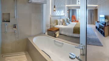 Suite, 1 King Bed, Sea View | Bathroom | Shower, designer toiletries, hair dryer, bathrobes