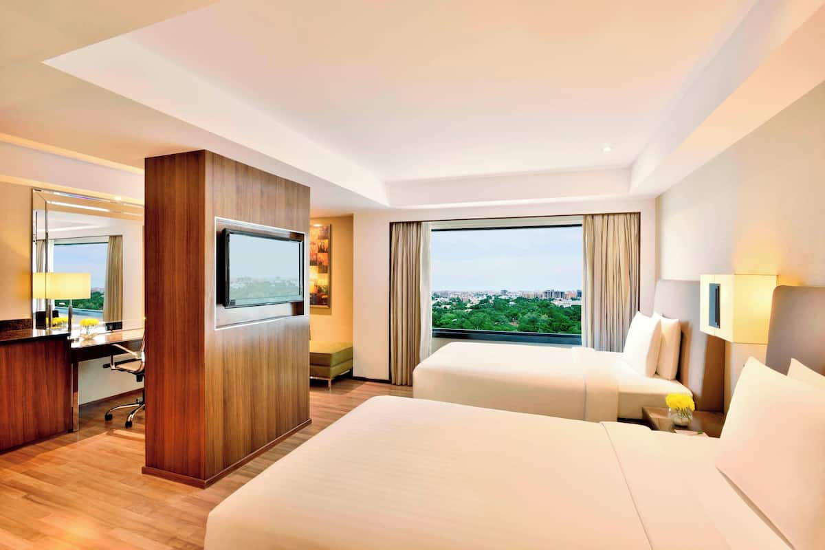 Premium bedding, minibar, desk, laptop workspace