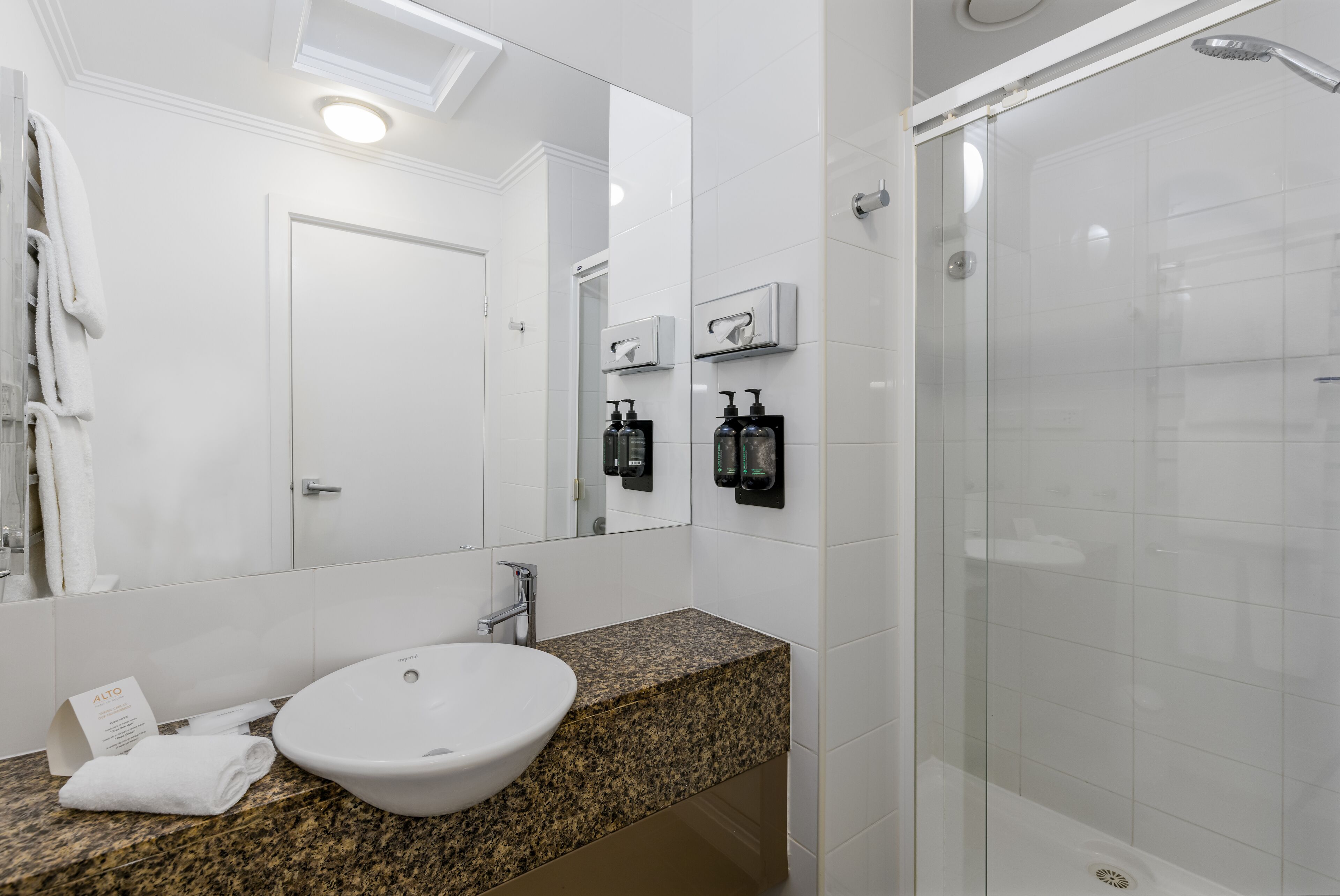 king studio plus | bathroom | shower, rainfall showerhead, free toiletries, hair dryer