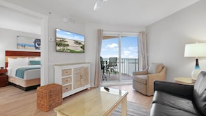 Premium Condo, Balcony, Ocean View (Gulf Front) | Living area | Flat-screen TV, DVD player