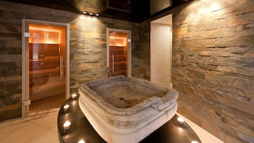 Sauna, hot tub, steam room, body treatments, hot stone massages