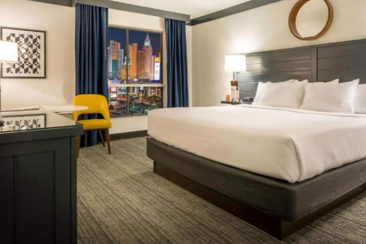Strip View Room with King Bed + $5 in slot play & $10 in table games match play | 1 bedroom, in-room safe, desk, laptop workspace