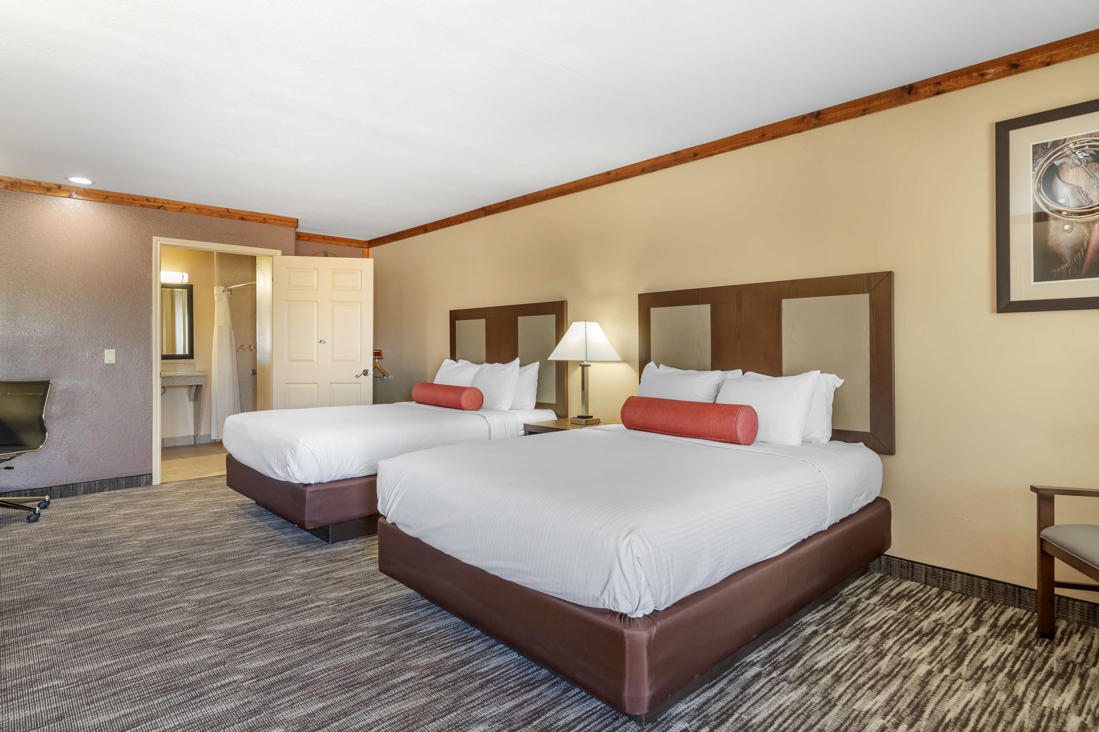 standard room, 2 queen beds, accessible, non smoking | desk, laptop workspace, iron/ironing board, internet