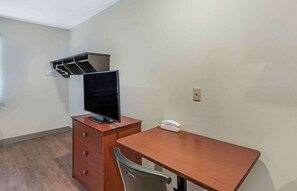 Desk, laptop workspace, free WiFi, bed sheets