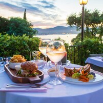 Breakfast, lunch served; Mediterranean cuisine, pool views 