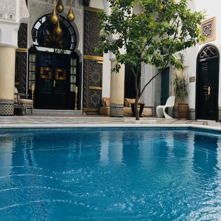 Outdoor pool, sun loungers