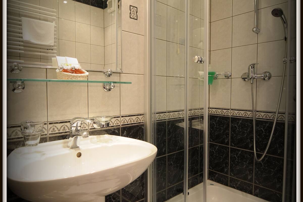 free toiletries, hair dryer, towels