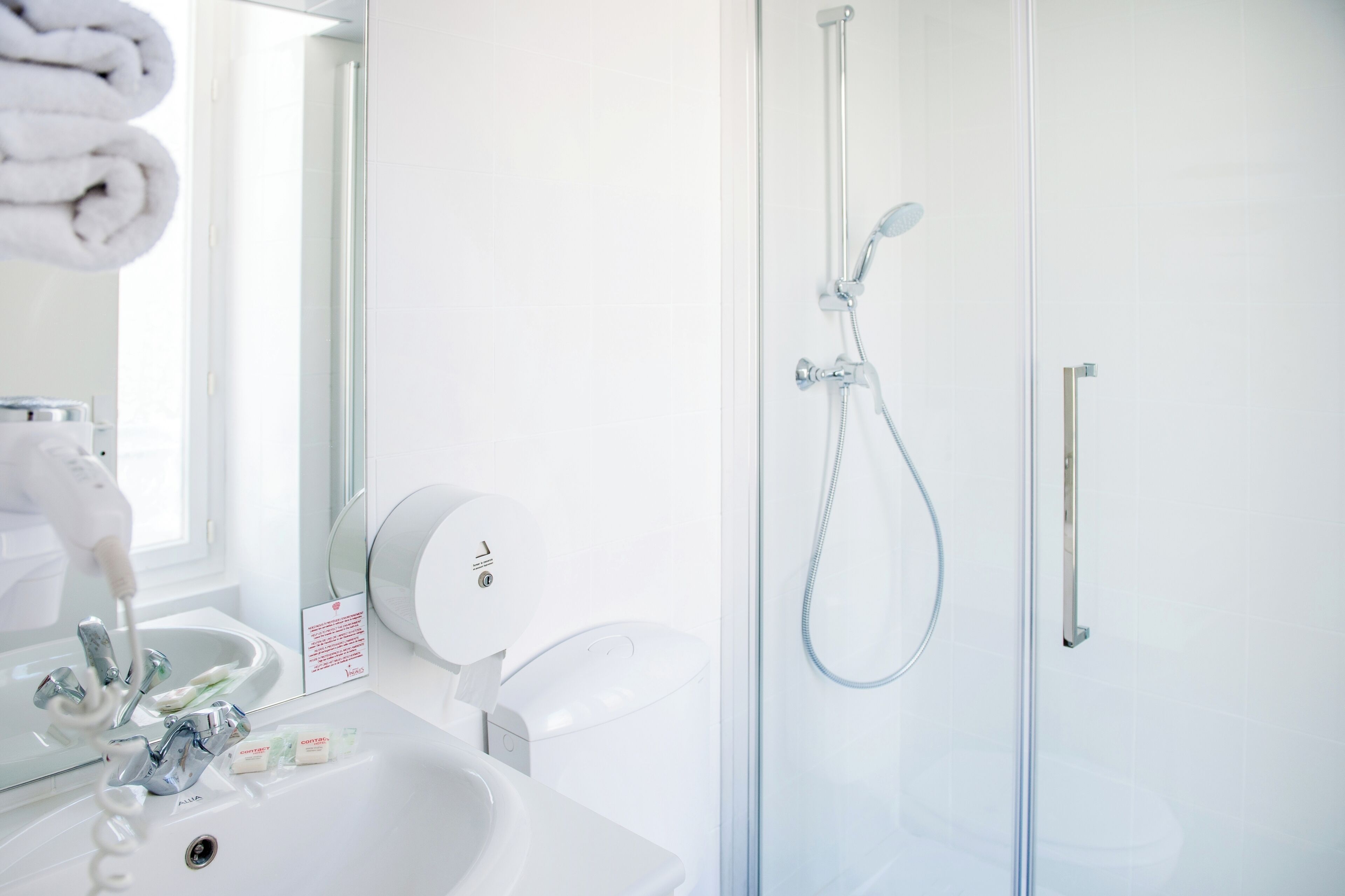 free toiletries, hair dryer, towels