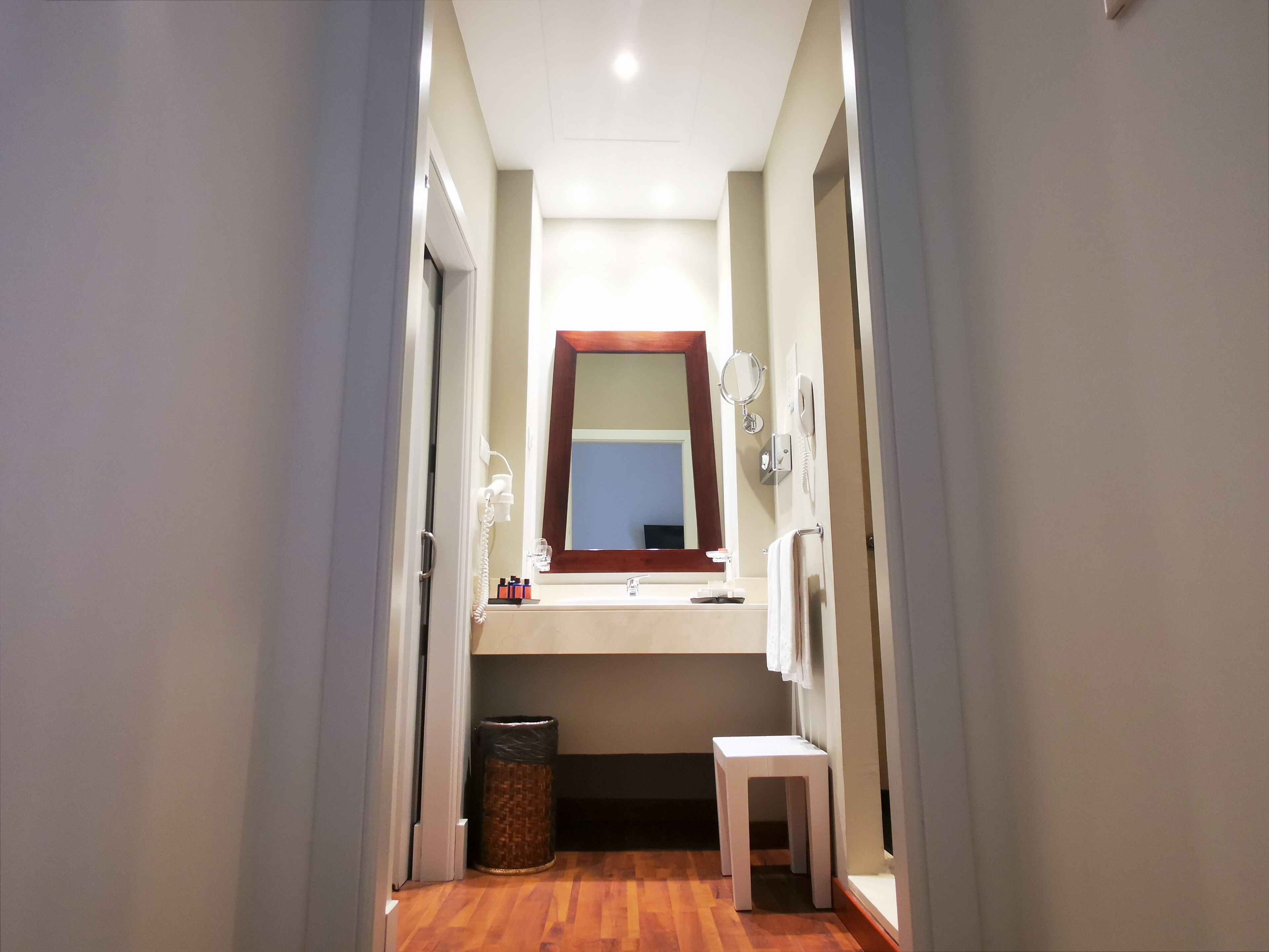 free toiletries, hair dryer, bathrobes, towels