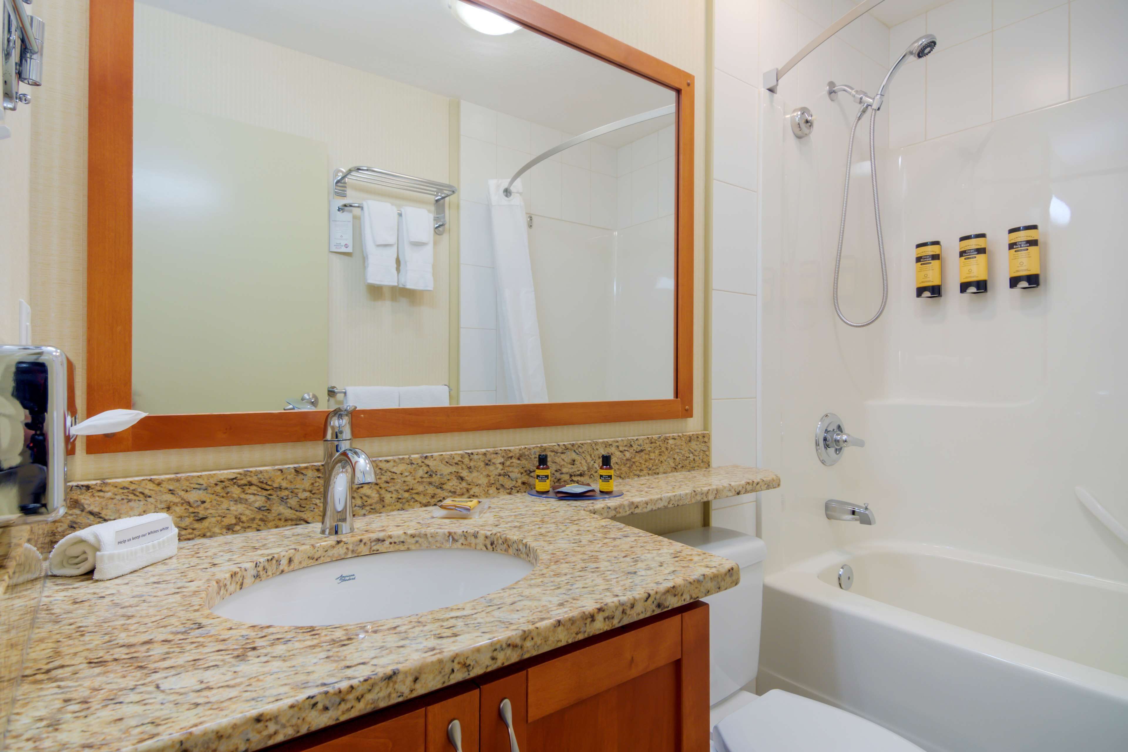 free toiletries, hair dryer, towels