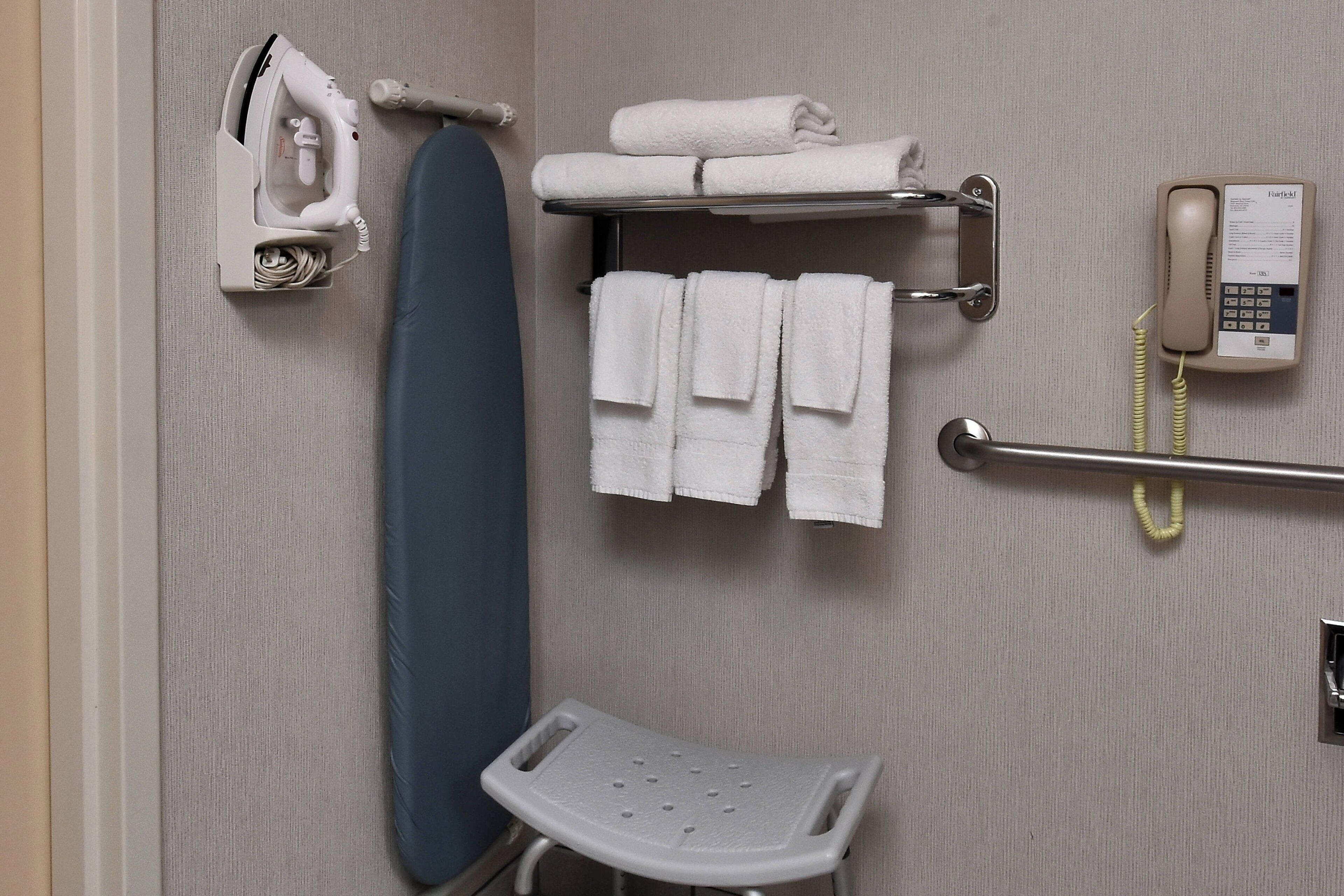 free toiletries, hair dryer, towels