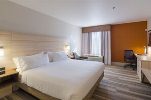 Desk, laptop workspace, blackout curtains, iron/ironing board