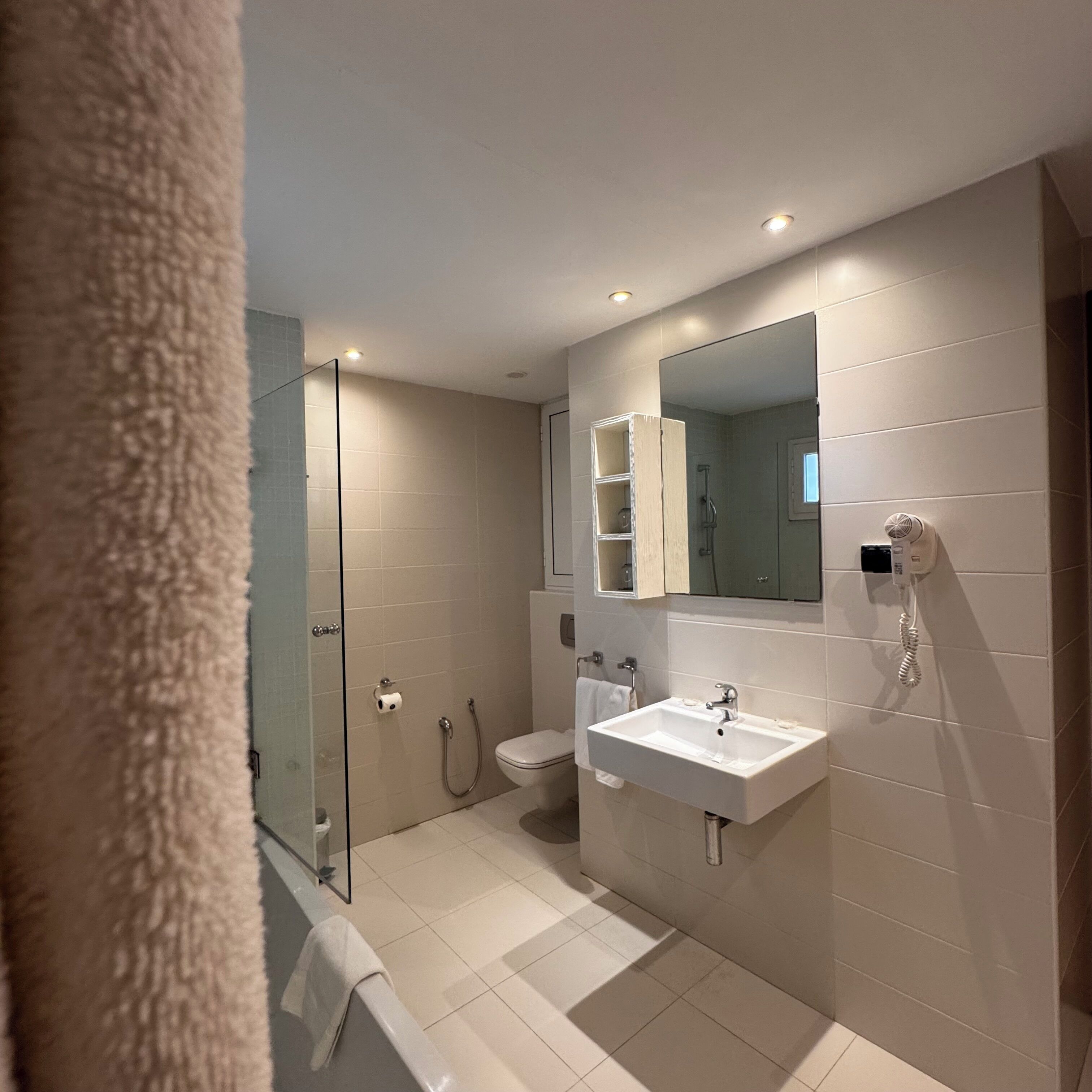 comfort room | bathroom | rainfall showerhead, free toiletries, hair dryer, slippers