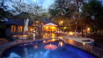 Outdoor pool, sun loungers