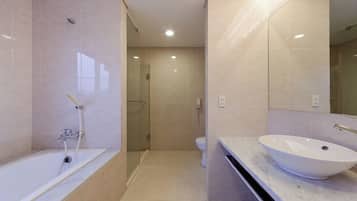Habitación cuádruple Deluxe | Baño | Secador de pelo y toallas
