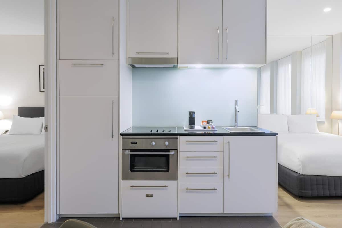 Coffee/tea maker, fridge, microwave, electric kettle