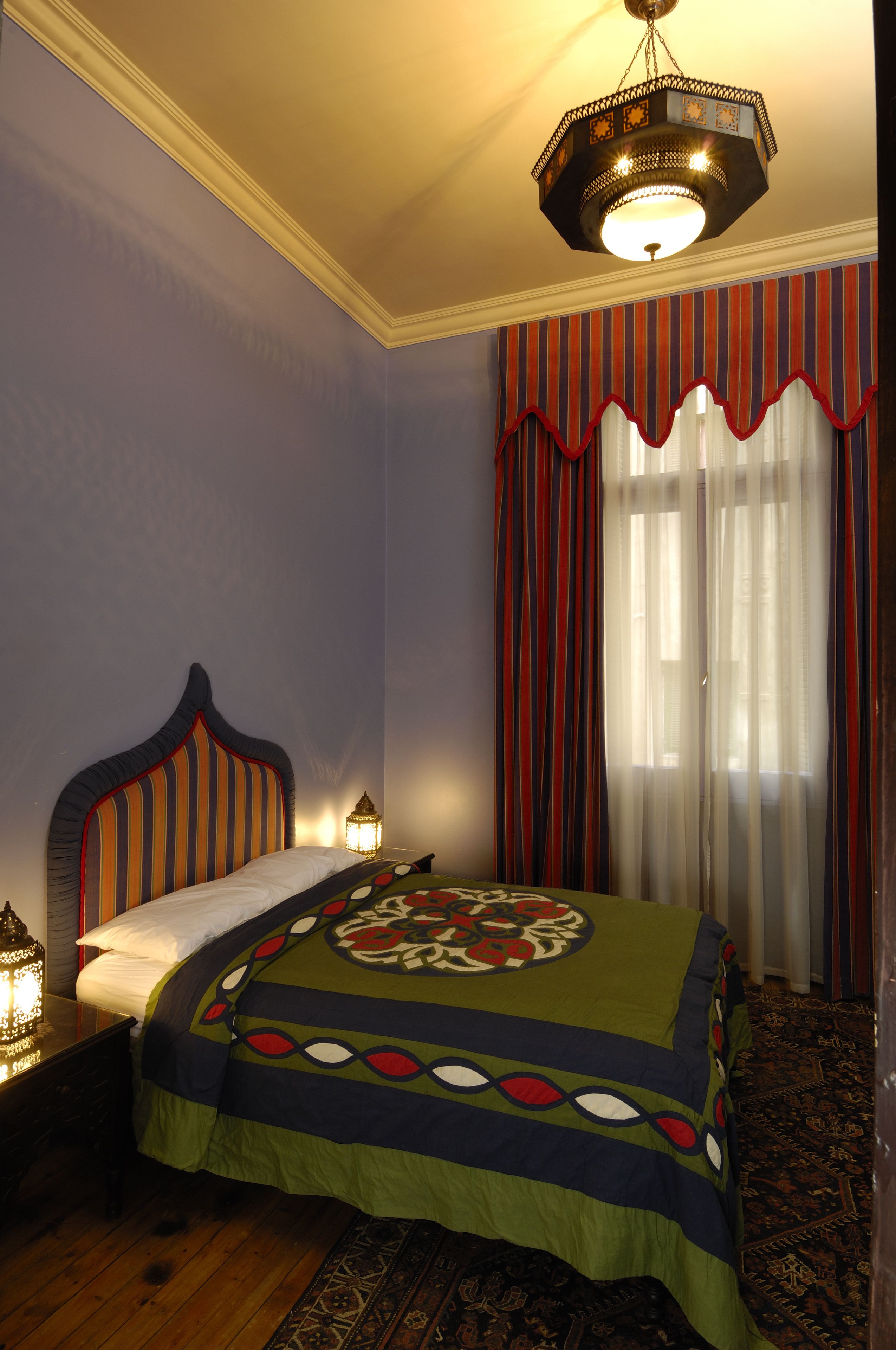 premium bedding, desk, blackout curtains, free internet