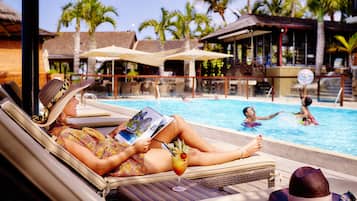 2 outdoor pools, pool umbrellas, pool loungers