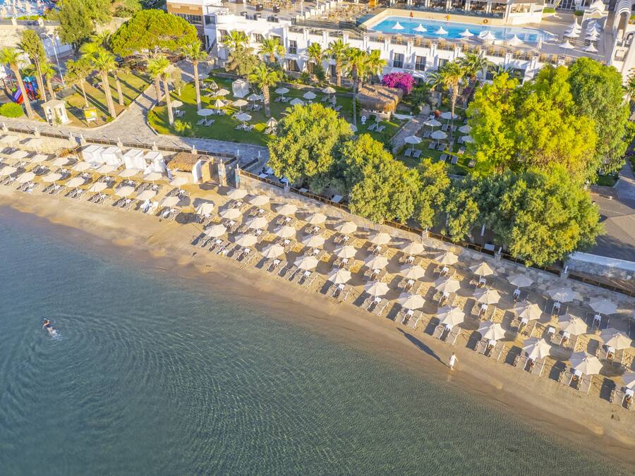Plage privée, chaises longues, parasols, serviettes de plage