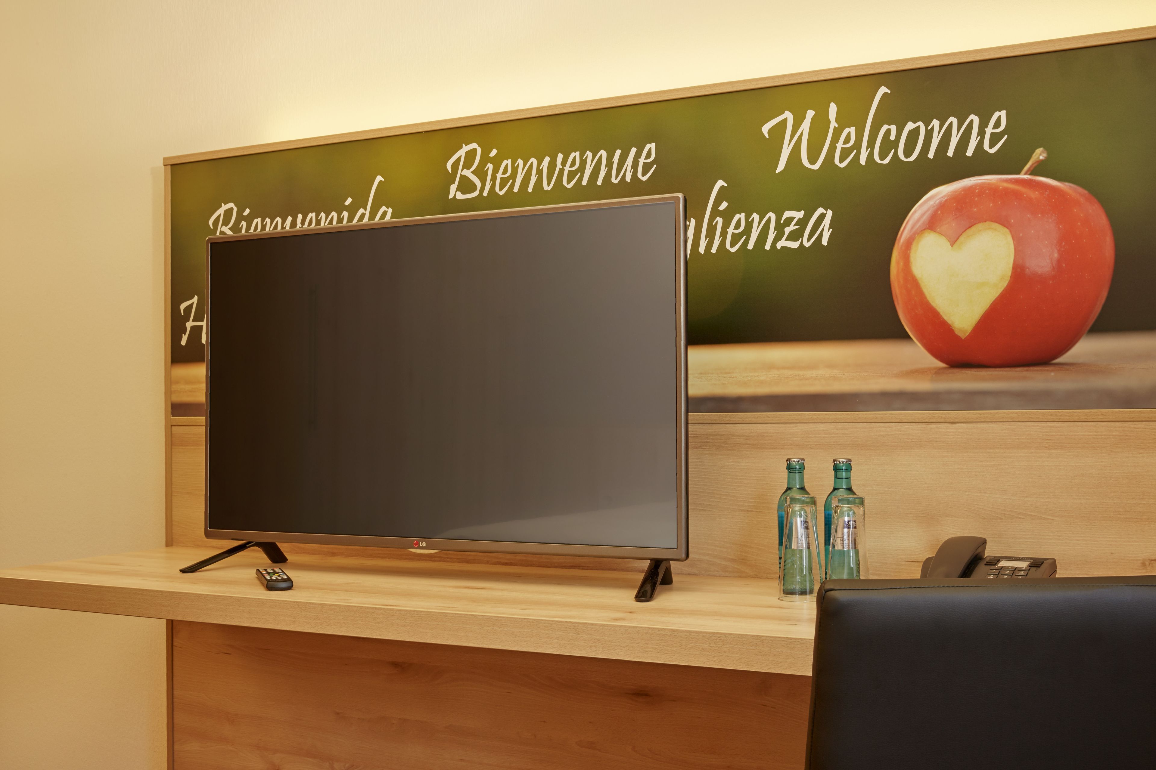 premium bedding, down duvets, desk, blackout curtains