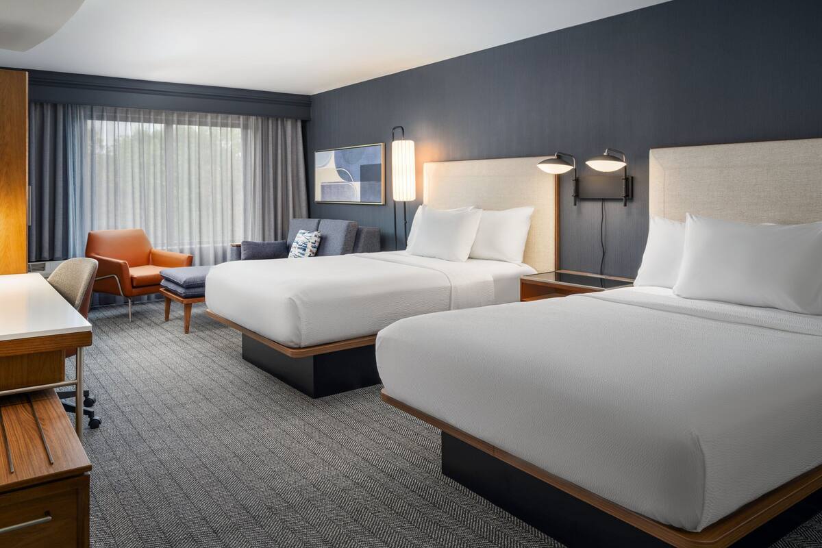 room, 2 queen beds | desk, blackout curtains, iron/ironing board, free wifi