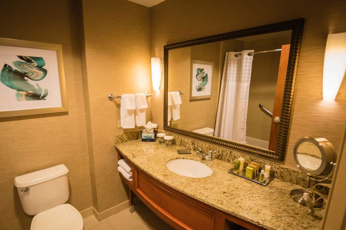 Bathroom | Combined shower/tub, designer toiletries, hair dryer, towels