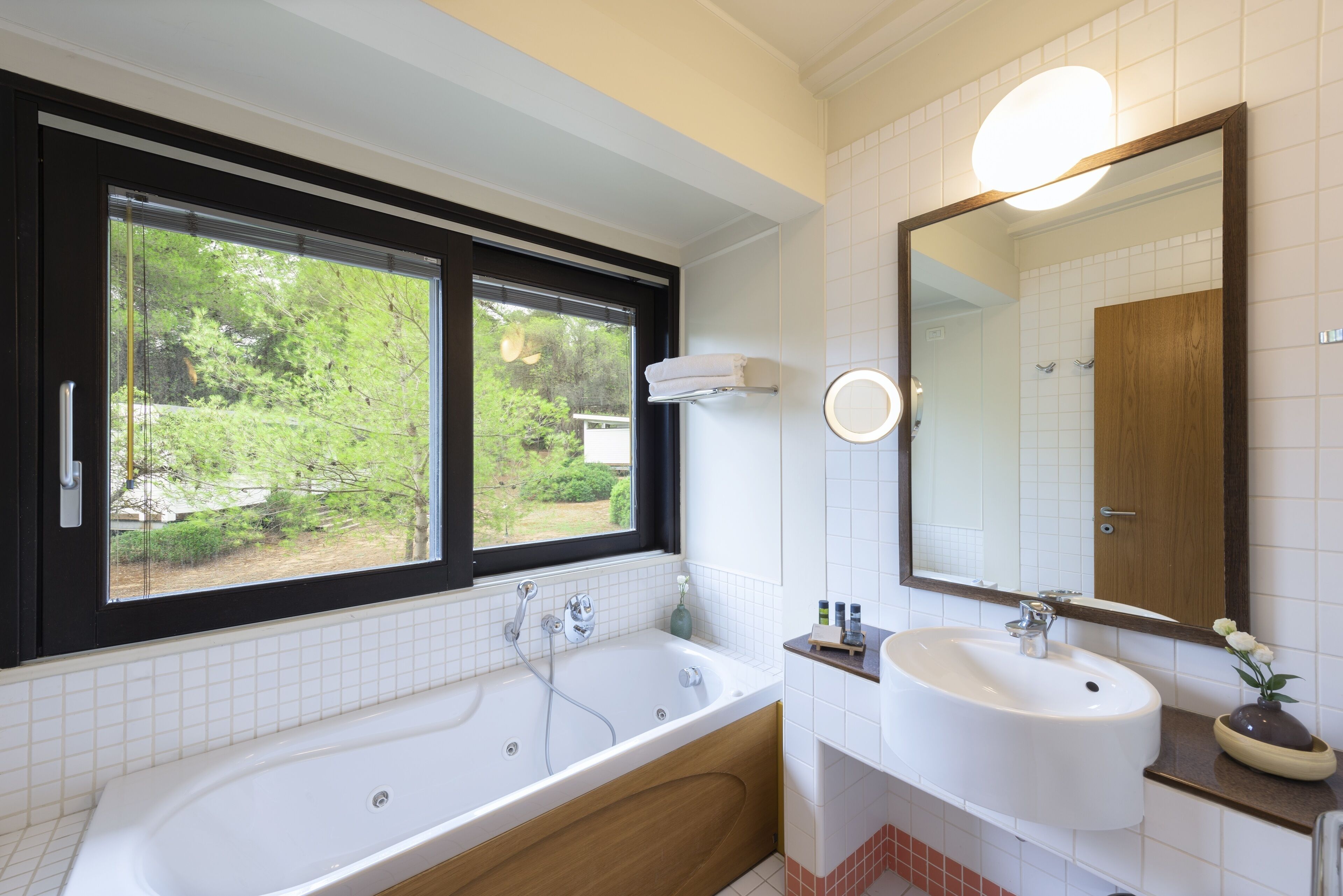 free toiletries, hair dryer, bidet, towels