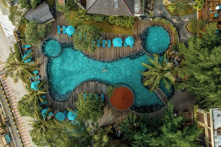 2 outdoor pools, open 7:00 AM to 8:00 PM, pool umbrellas, sun loungers