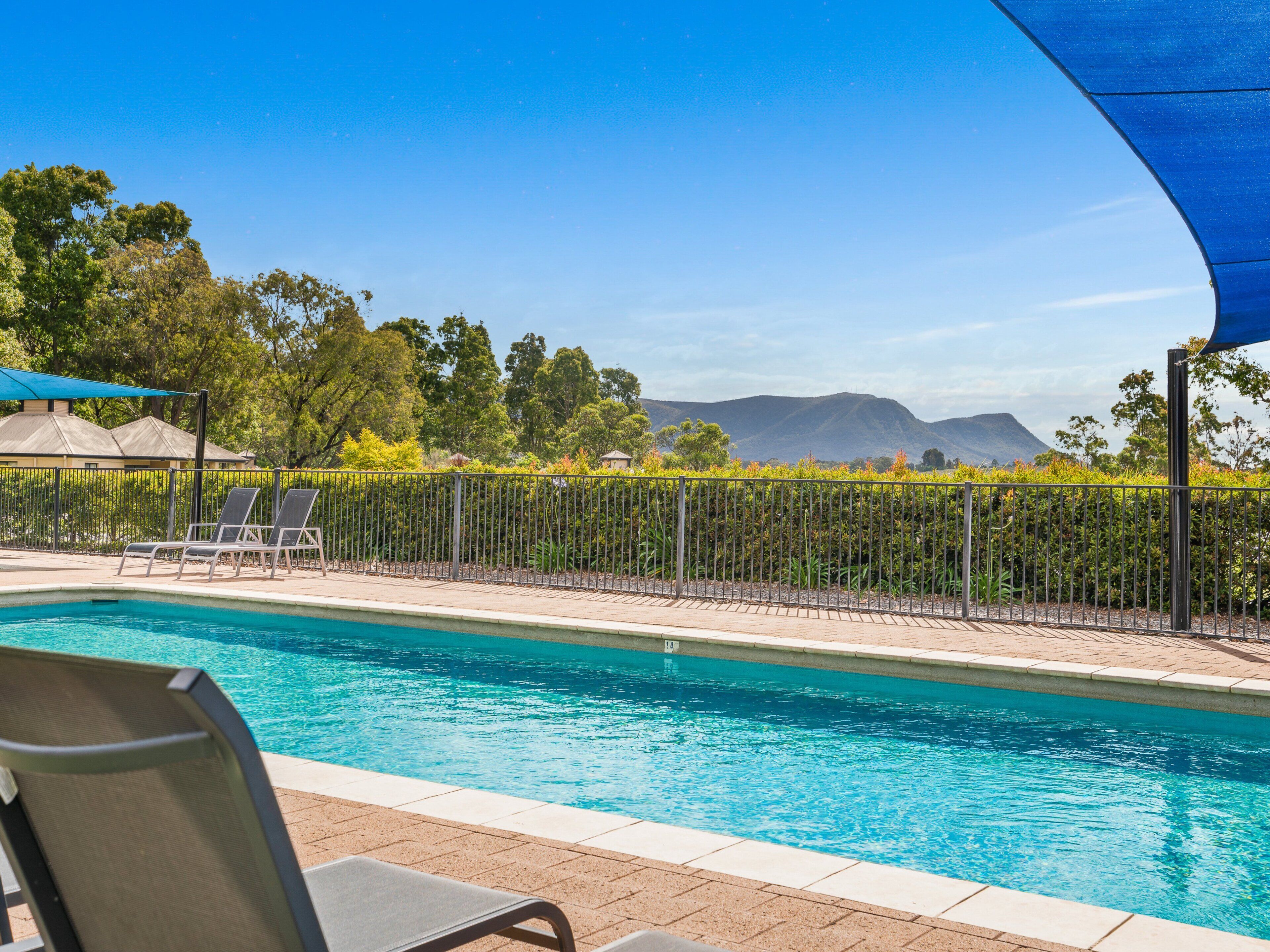 outdoor pool, pool loungers