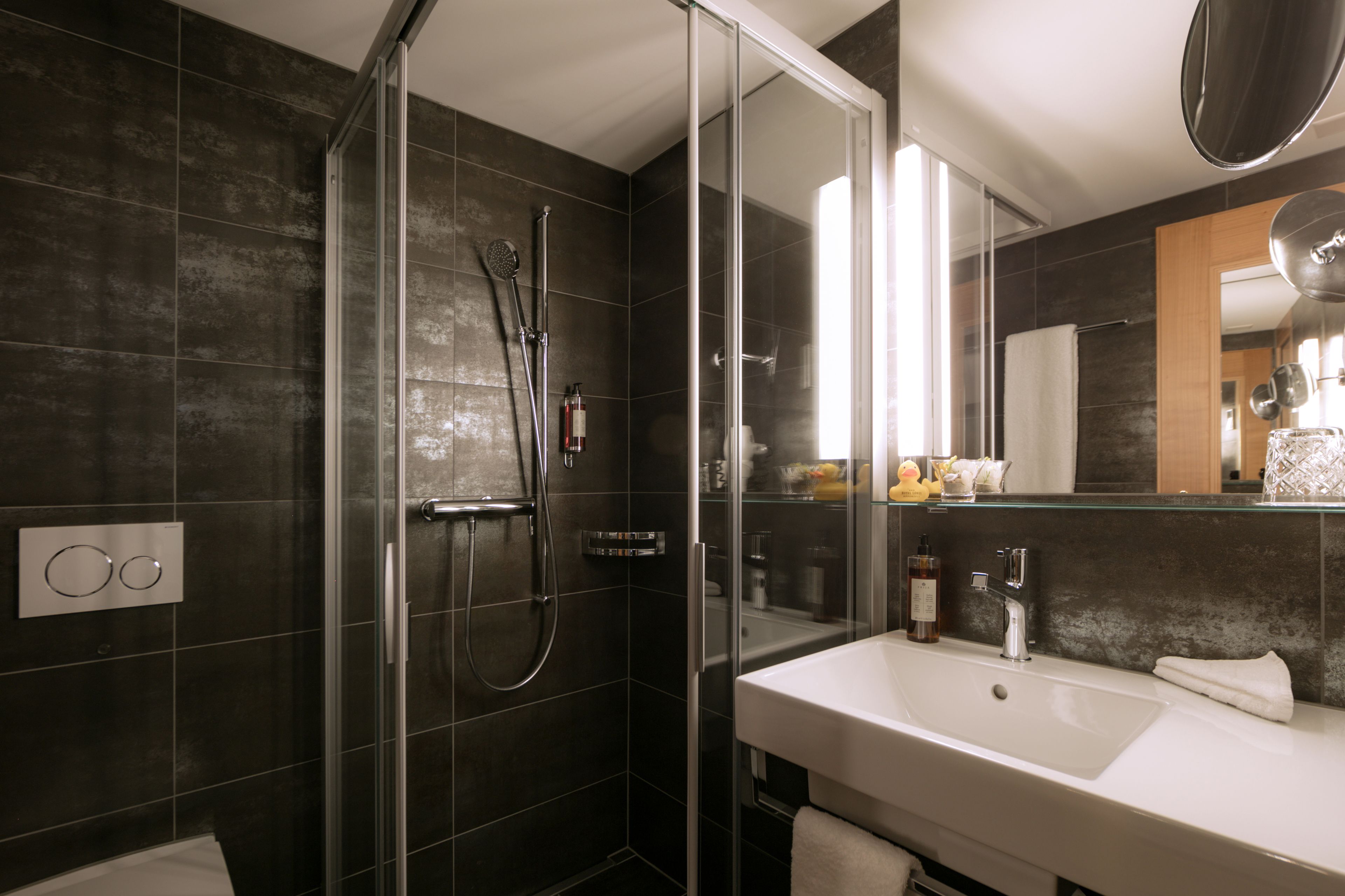 deluxe double room | bathroom | shower, free toiletries, towels