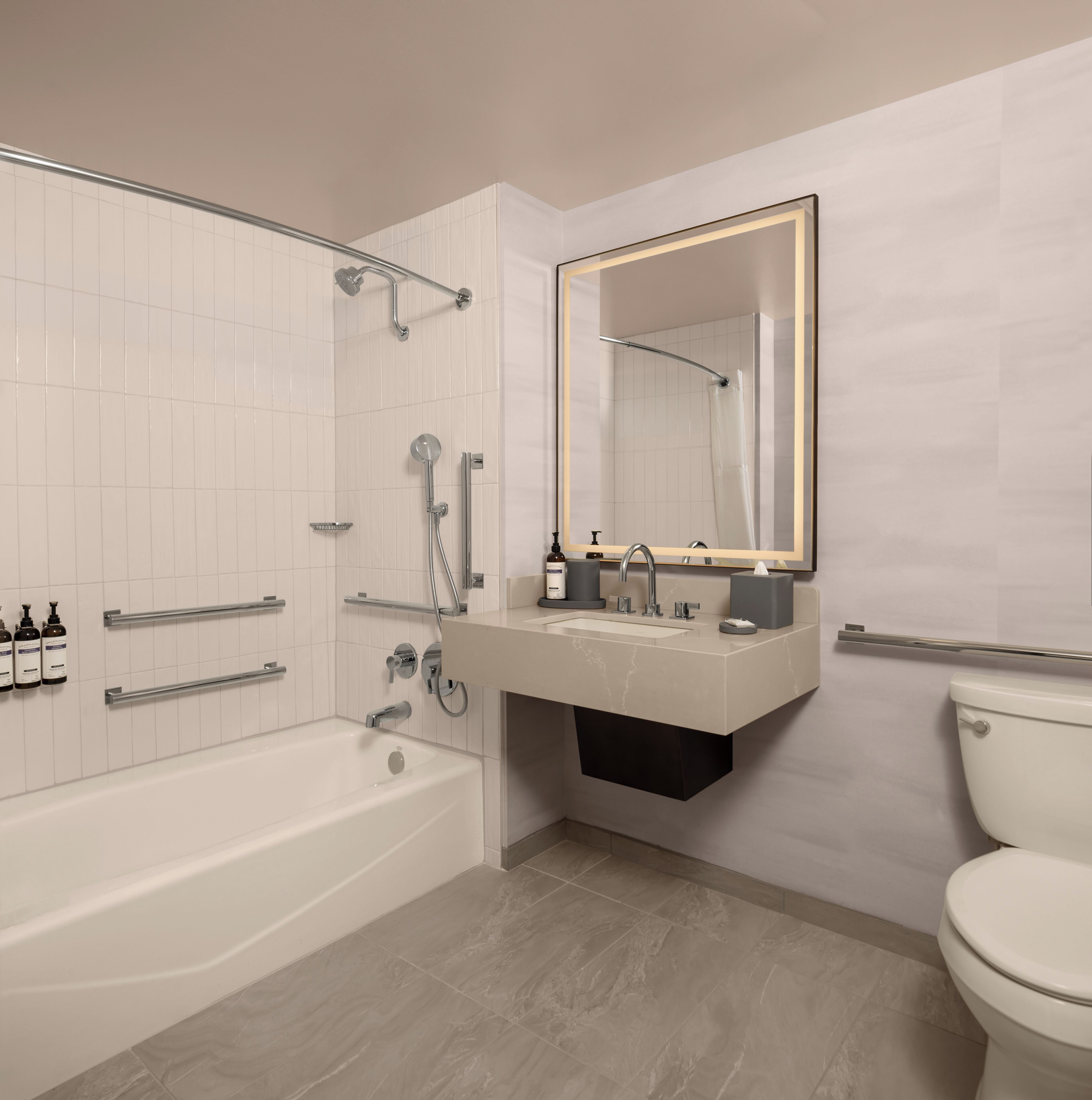 Room, 2 Queen Beds, Accessible Bathtub | Bathroom | Combined shower/bathtub, designer toiletries, hair dryer, bathrobes