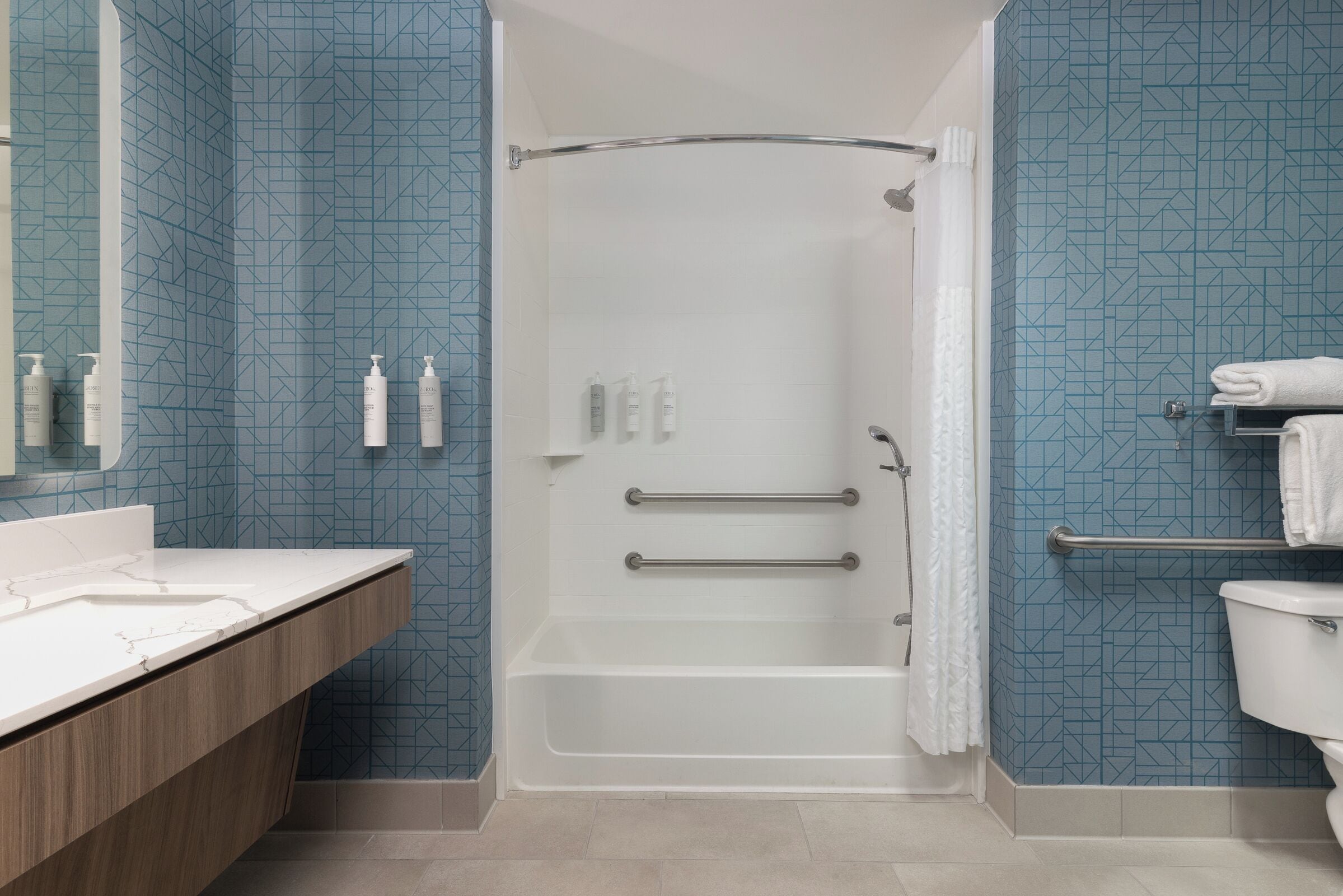 free toiletries, hair dryer, towels