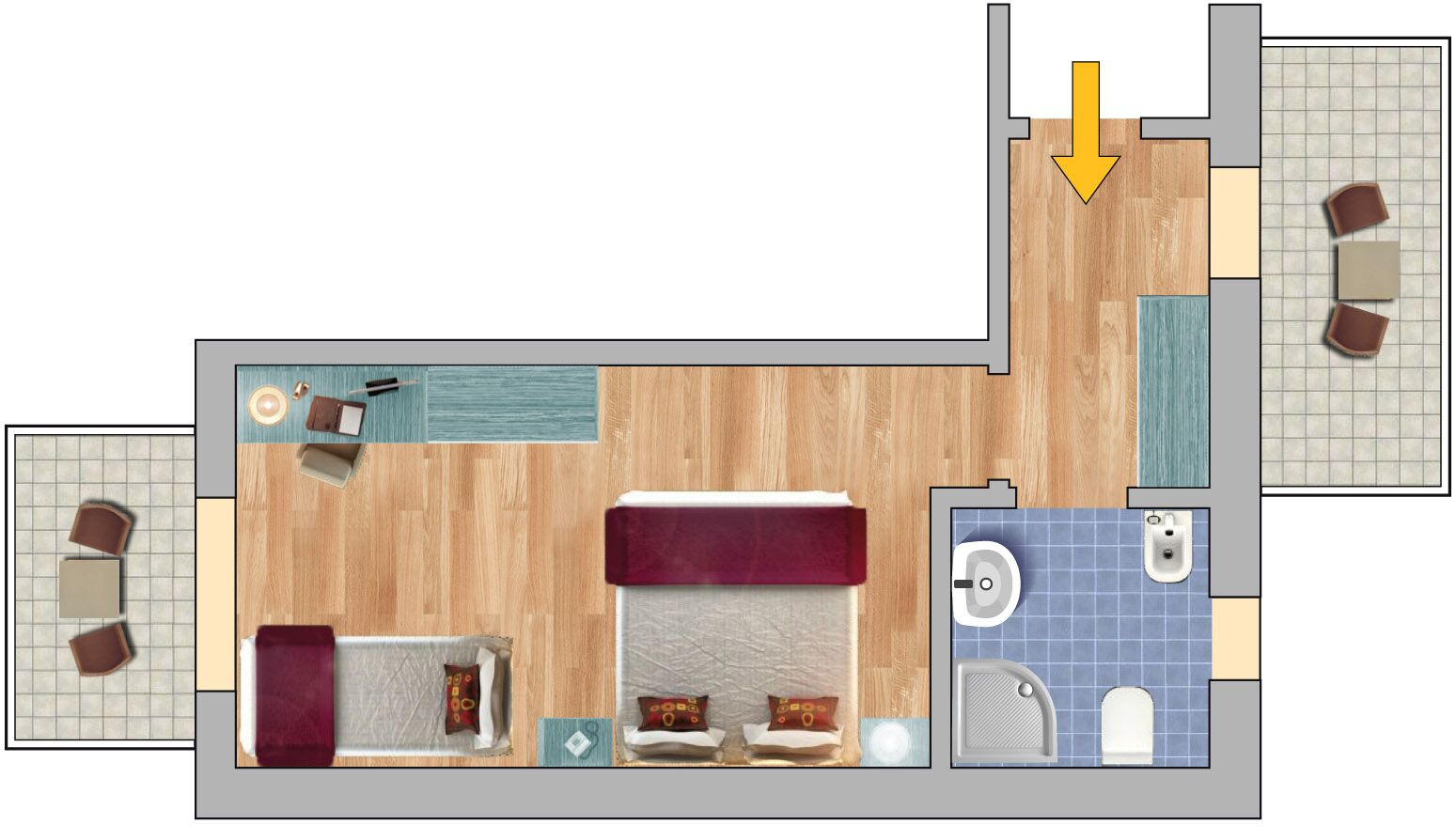 triple room, terrace | minibar, in-room safe, desk, soundproofing