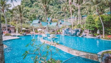 2 outdoor pools, pool umbrellas, pool loungers