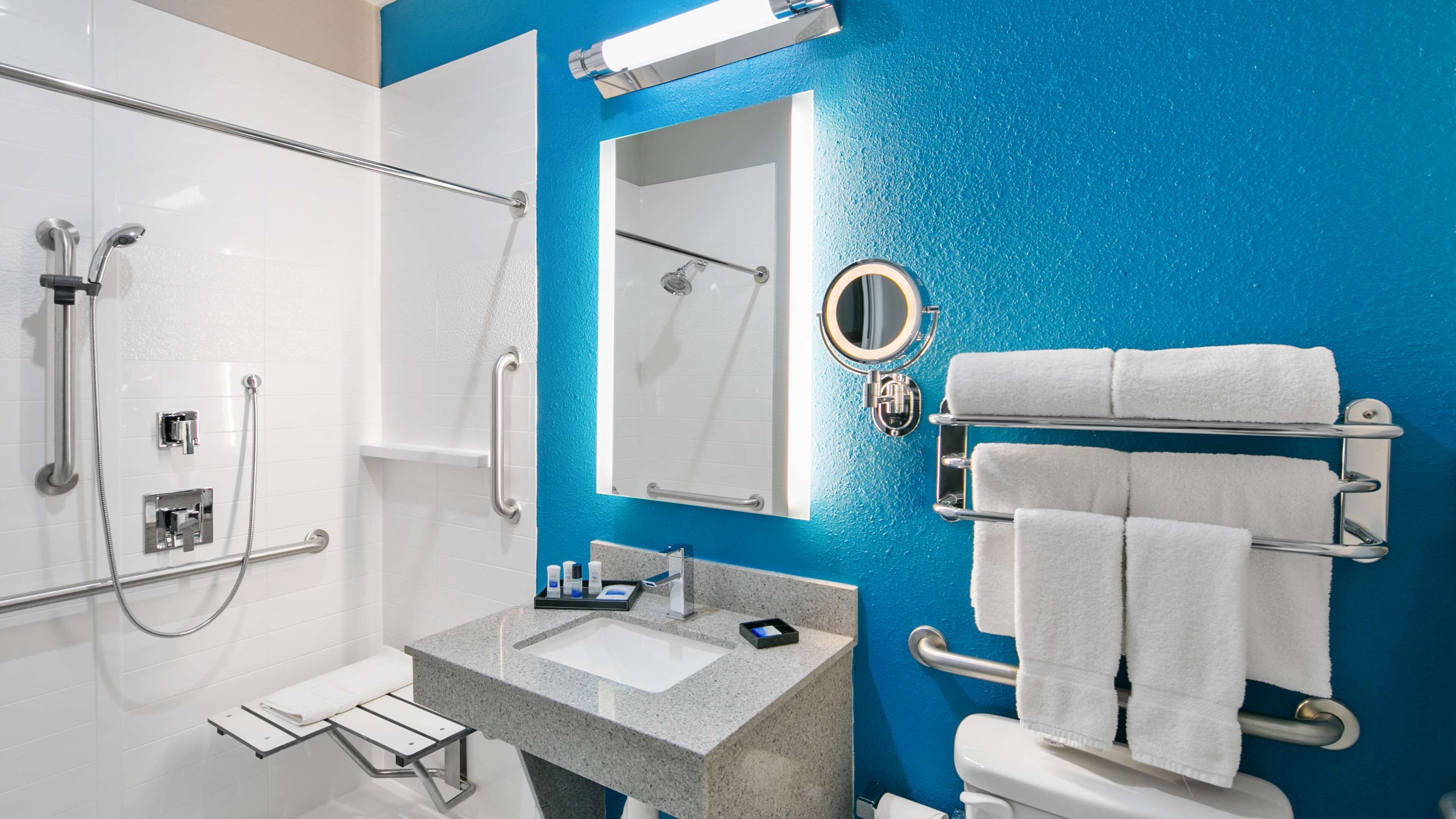 free toiletries, hair dryer, towels, soap