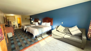 Two Queen With Sofa Bed & Fire Place with Mountain View | Premium bedding, memory foam beds, individually furnished, desk