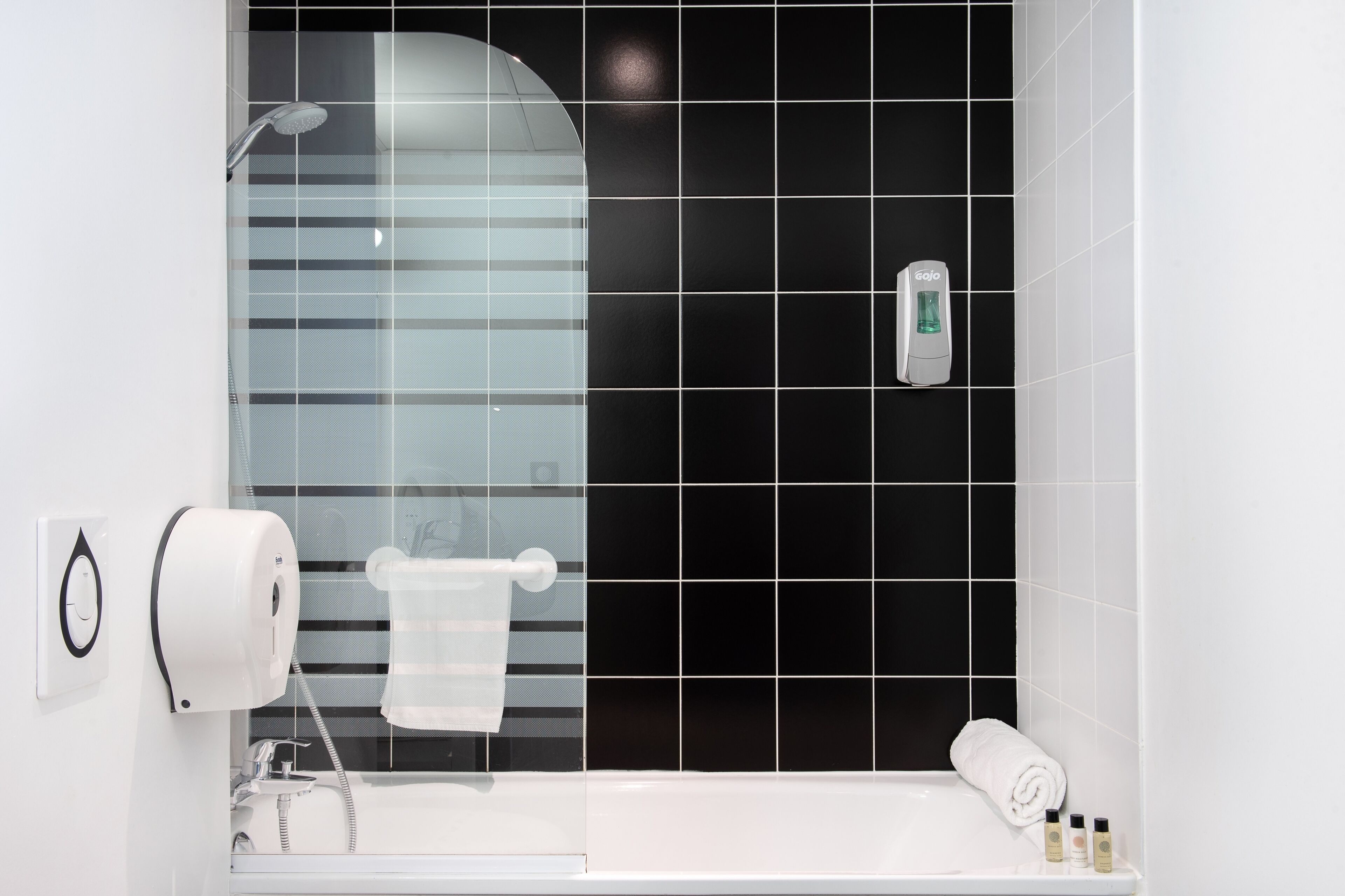 free toiletries, hair dryer, bidet, towels