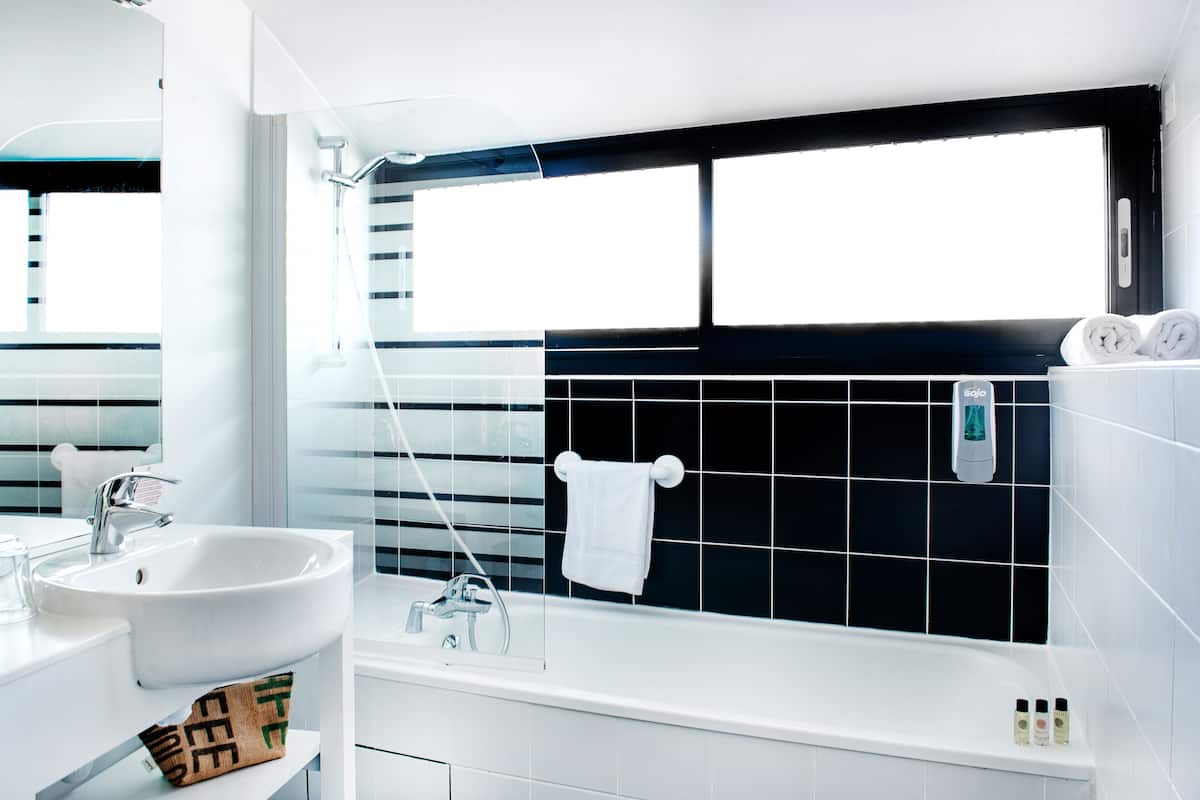 free toiletries, hair dryer, bidet, towels