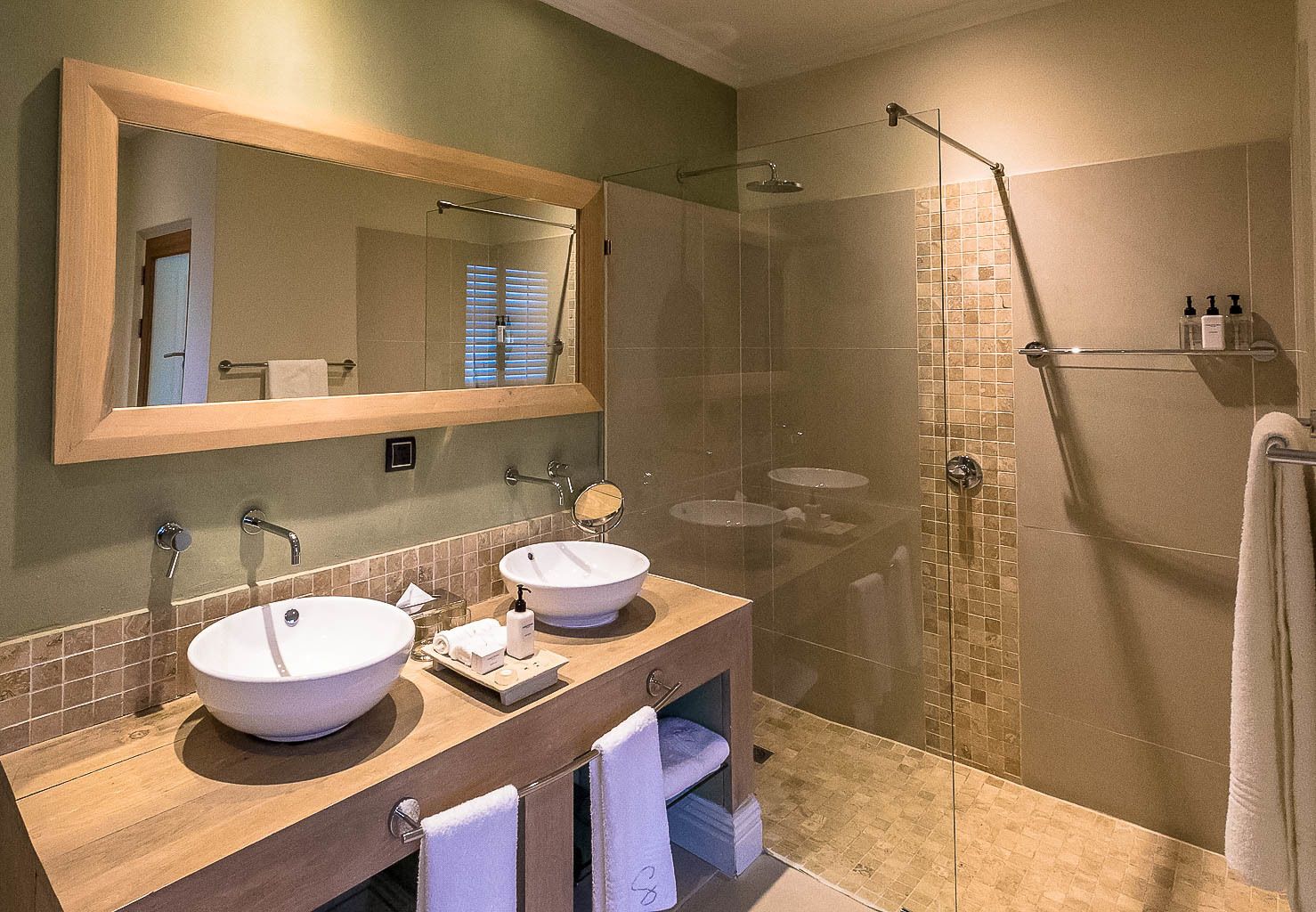 shower, free toiletries, hair dryer, bathrobes