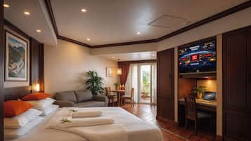 Studio Suite Eksekutif, 1 Tempat Tidur King, lemari es & microwave | Seprai katun Mesir, seprai premium, dan selimut bulu angsa