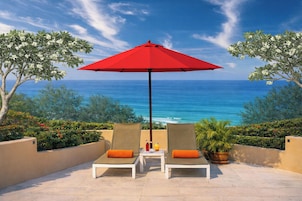 Outdoor pool, pool umbrellas, pool loungers