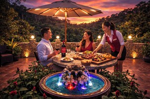 Breakfast, lunch, dinner served; international cuisine, pool views 