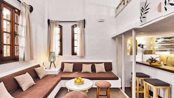 Maisonette for 5 Persons | Living area | 43-inch flat-screen TV with satellite channels, TV