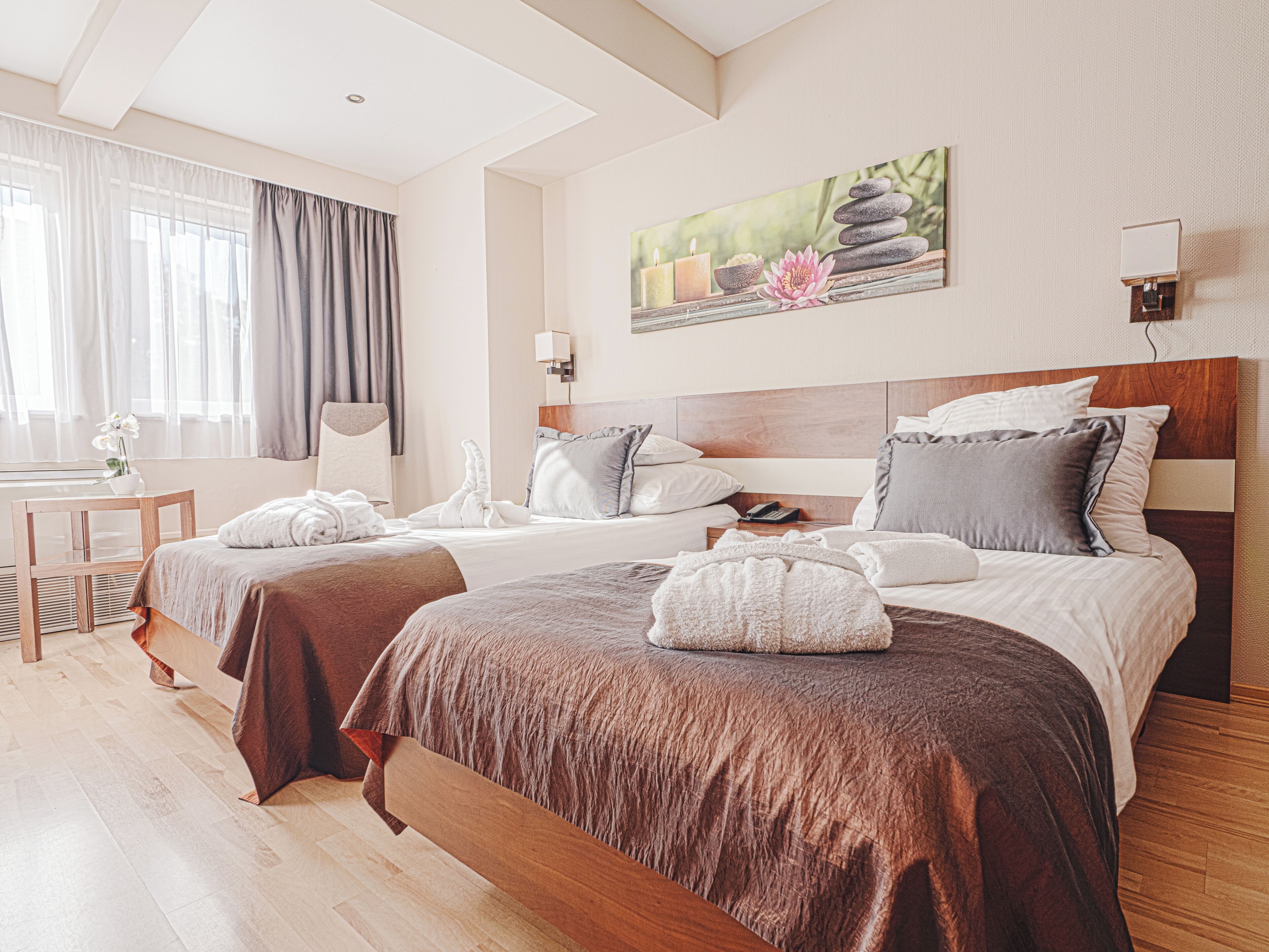 Standard dubbelrum eller tvåbäddsrum - 1 sovrum - balkong - utsikt mot floden | Allergitestade sängkläder och värdeförvaringsskåp på rummet