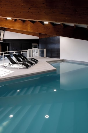 Indoor pool, open 10:00 AM to 9:00 PM, sun loungers