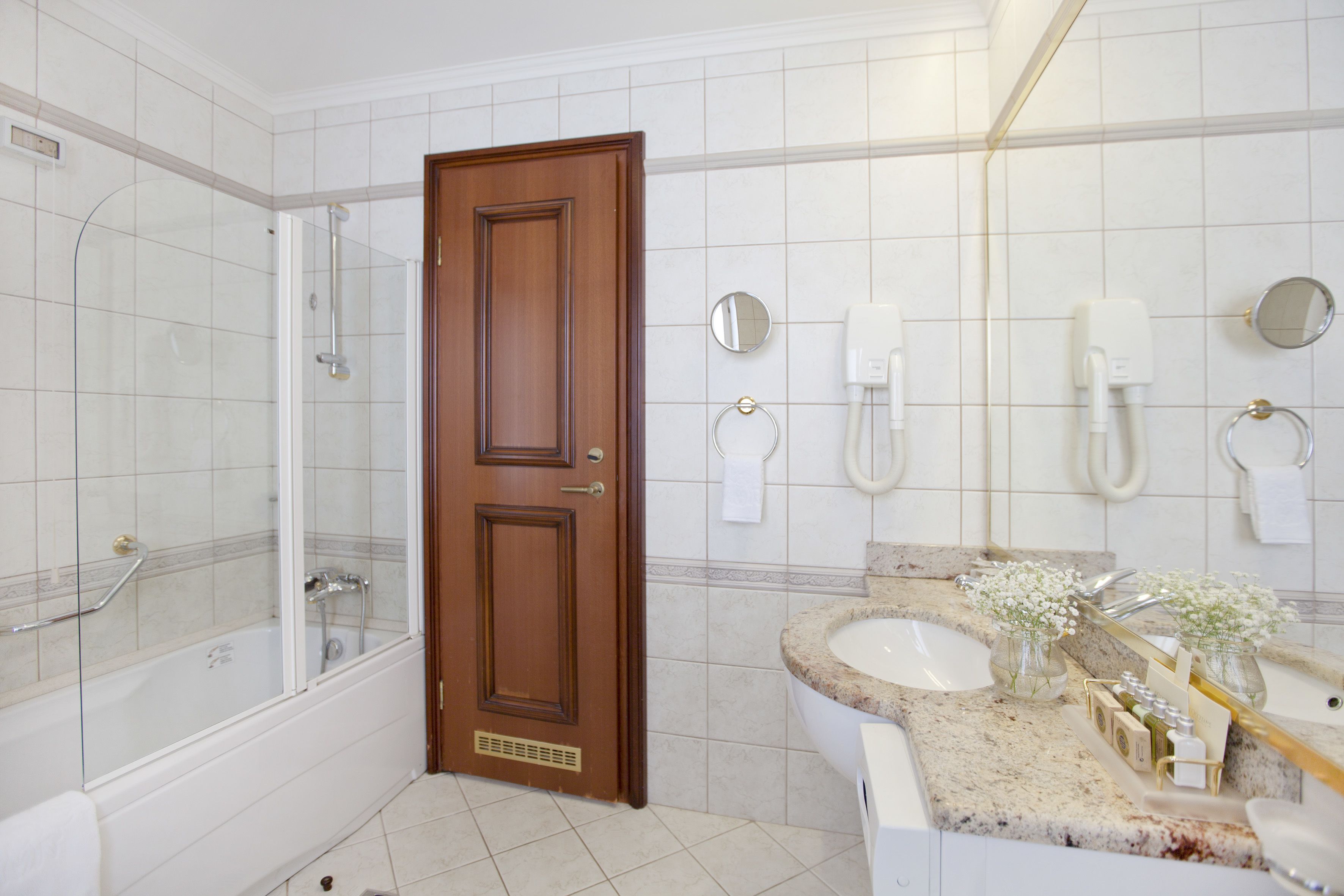 free toiletries, hair dryer, dressing gowns, slippers